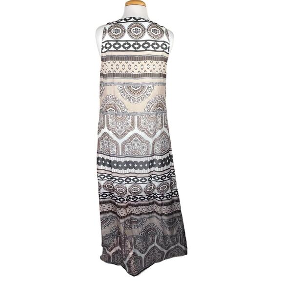 Hale Bob Boho Neutral Print Flowy Maxi with Beaded Neckline & Straps Medium - Picture 5 of 14